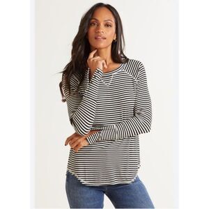 Evereve Top Size‎ S Black White Stripe Long Sleeve Thermal